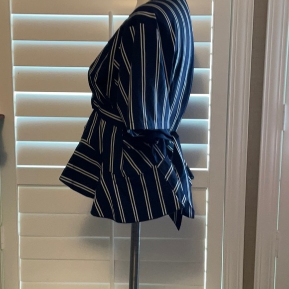 SHEIN Navy and White Striped Wrap Blouse - Picture 4 of 6